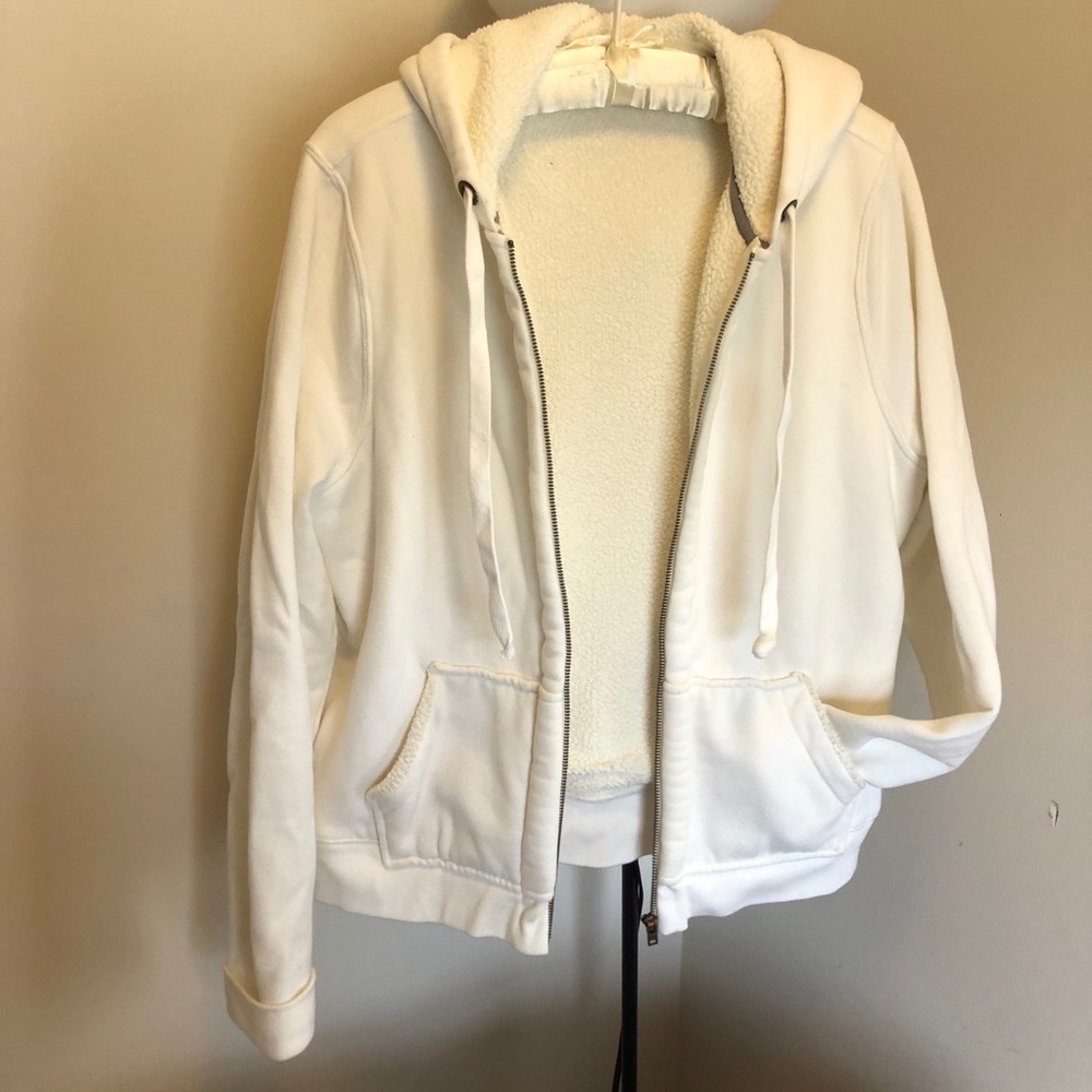 J Crew Sherpa white zipper hoodie Sz XL